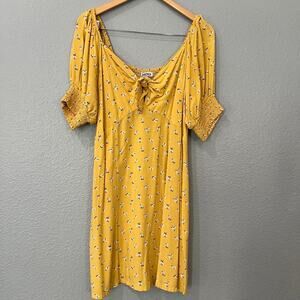 Mimi Chica Mini Yellow Dress Puff Sleeves Tie-Front Neckline 2X